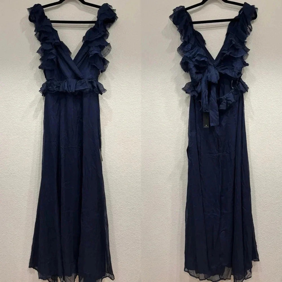 NWT Lulus Navy Blue Ruffled Tie-Back‎ Maxi Dress - Picture 4 of 7
